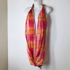 Micky London scarf women linen India orange pink beaded